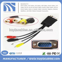 factory wholesale VGA 15 pin Male to 3 RCA Female Cable 1m